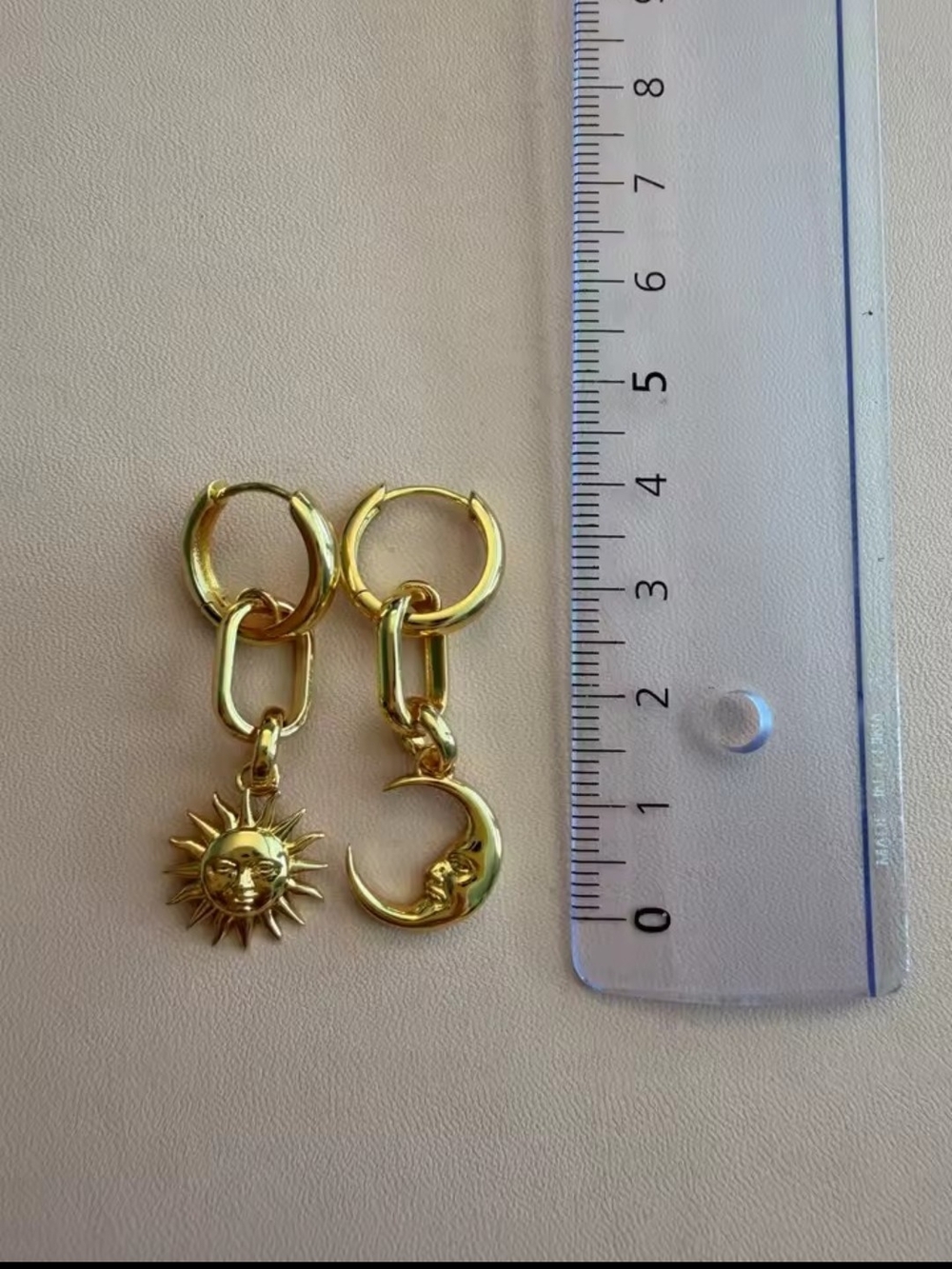 Sterling Silver Gold Sun and Moon Drop Hoop